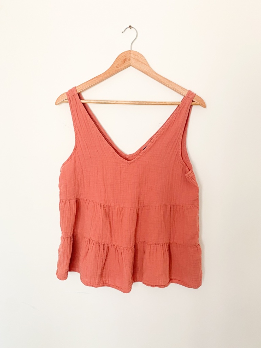 Coral Gauze Tiered Tank Top | Boho Babydoll Sleeveless Blouse | Summer Tops